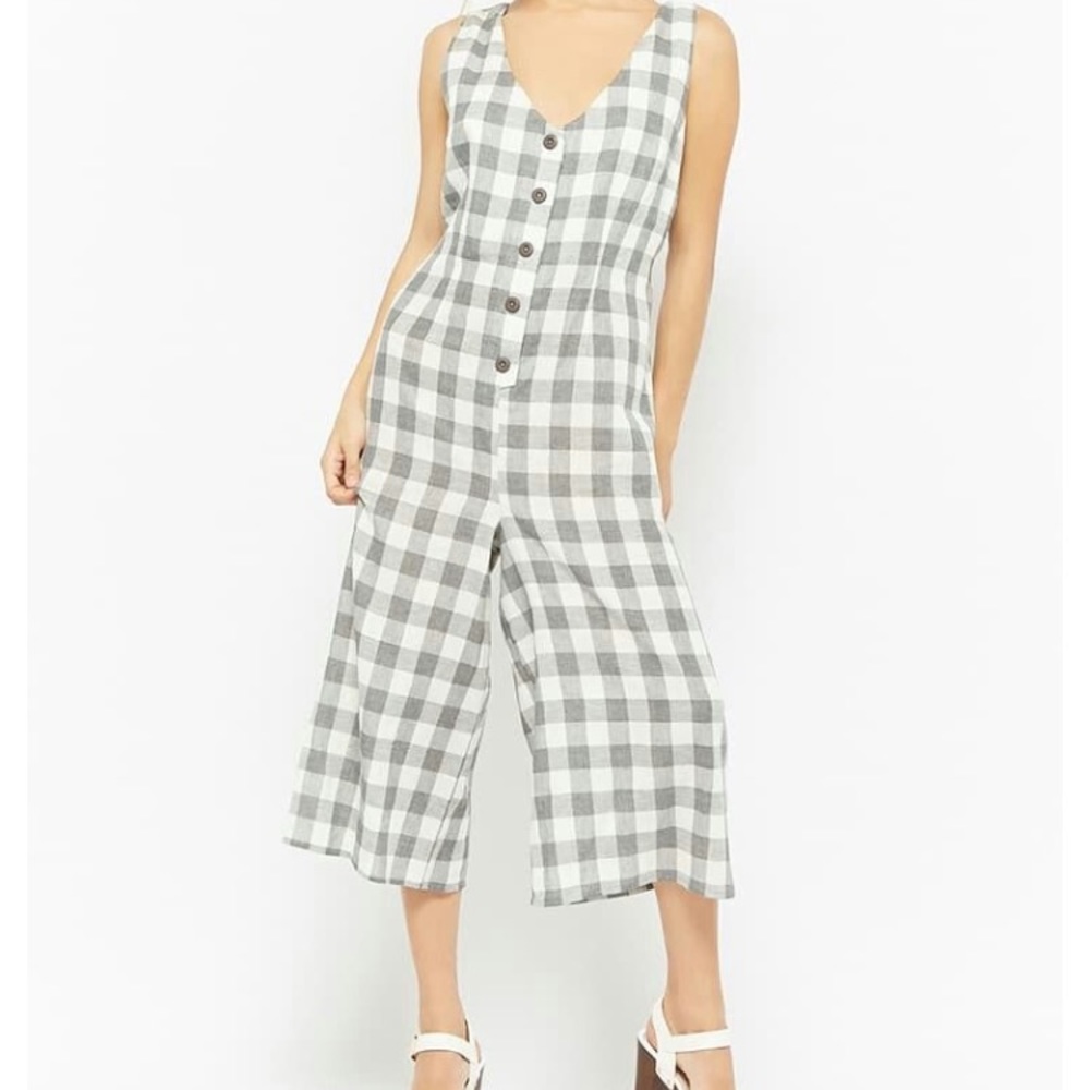 NWT Forever 21 Gingham Button Jumpsuit